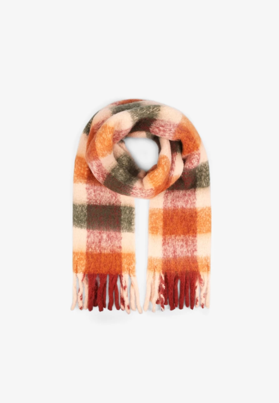 "ScalpersCompany Women's Check Print Scarf with Label Detail – Stylish Plaid Fashion Accessory"