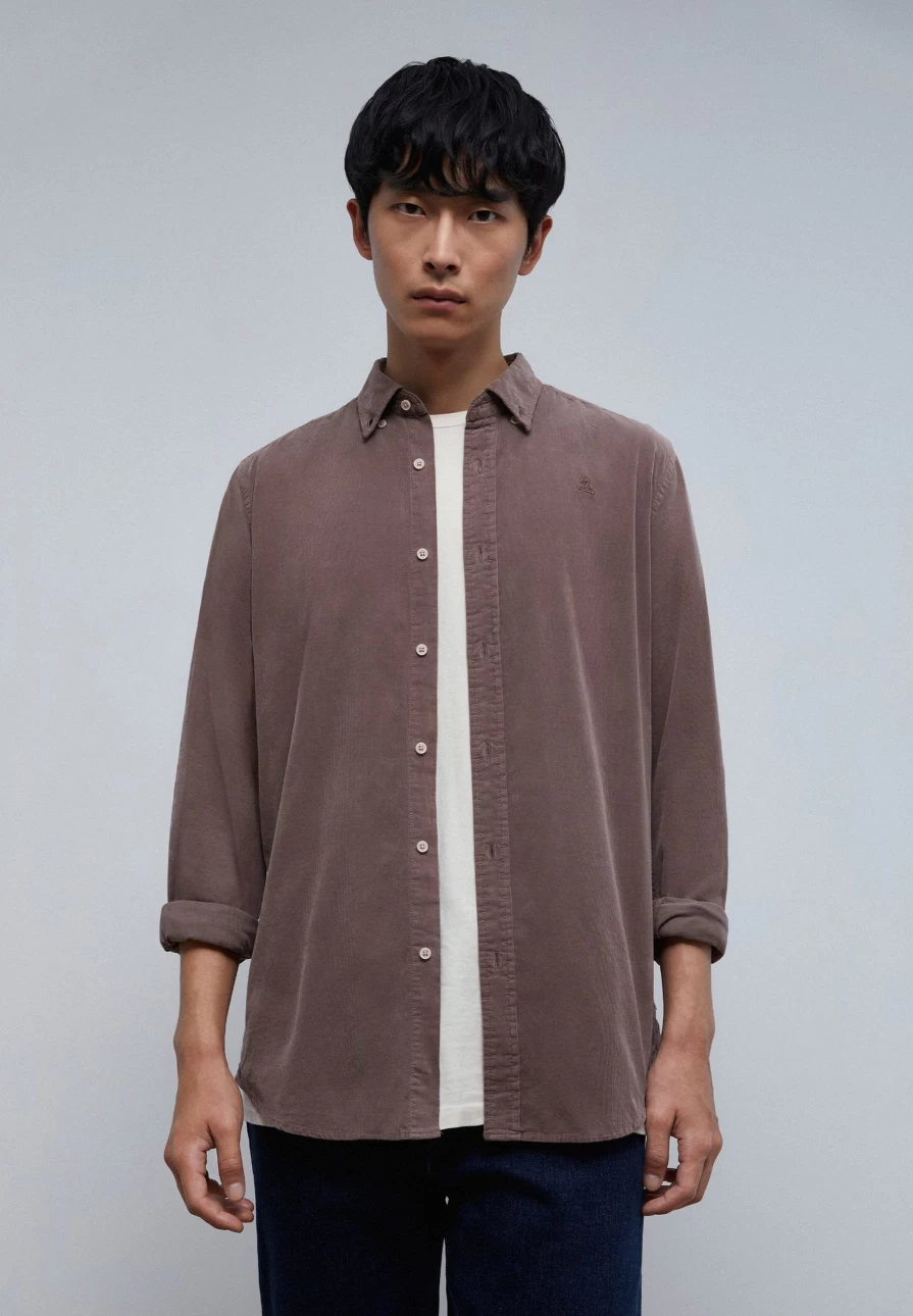 "ScalpersCompany Men's Skull Print Corduroy Shirt - Edgy Vintage Style"