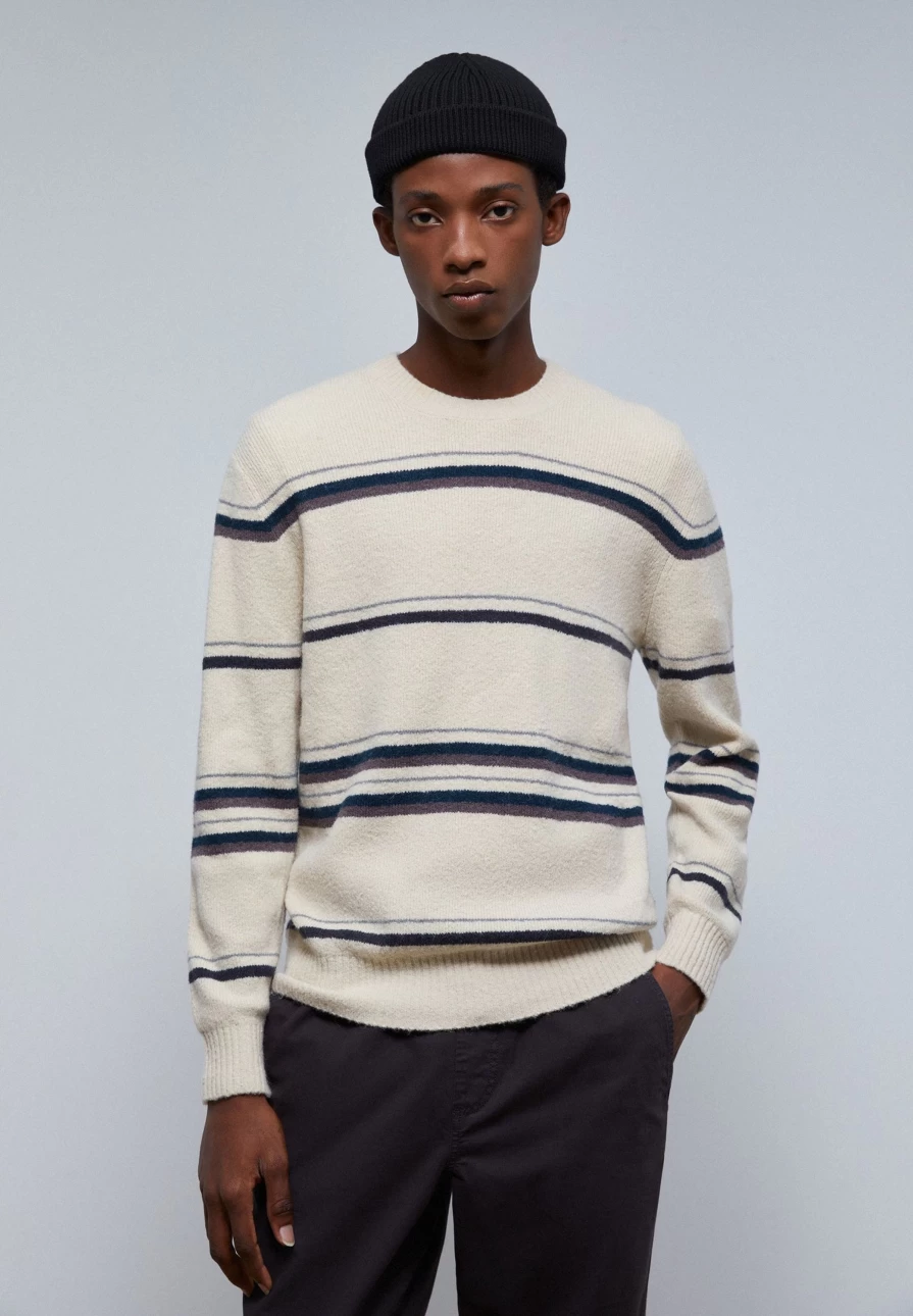 "ScalpersCompany Men's Two-Tone Striped Knit Sweater - Casual Crewneck Pullover"