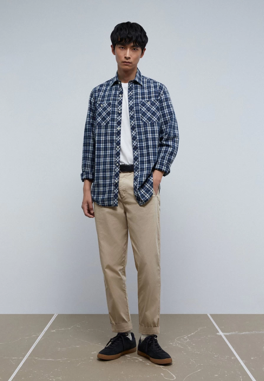 "ScalpersCompany Men's Denim Check Shirt with Pockets - Stylish Casual Wear"