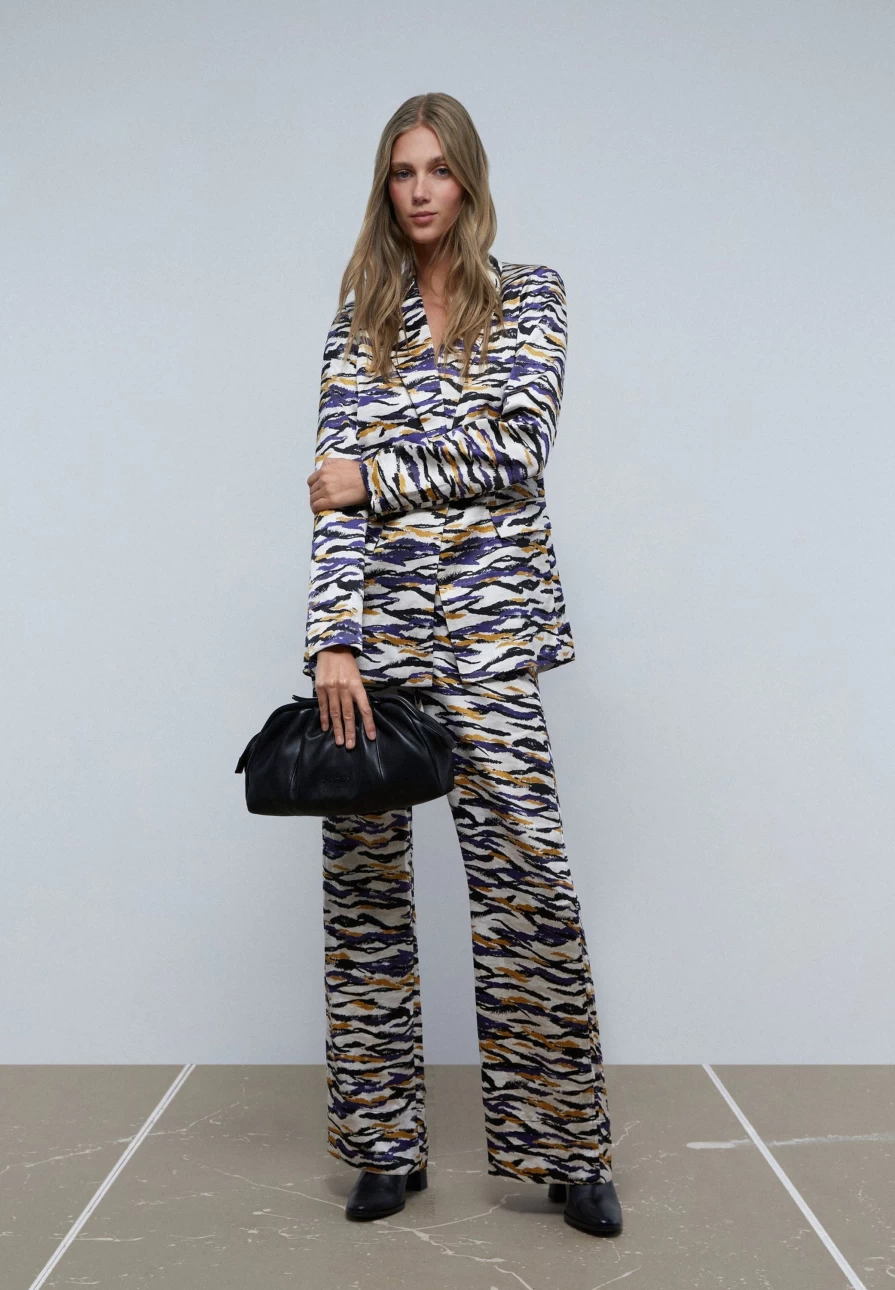 "ScalpersCompany Women's Multicolor Satin Zebra Print Trousers"
