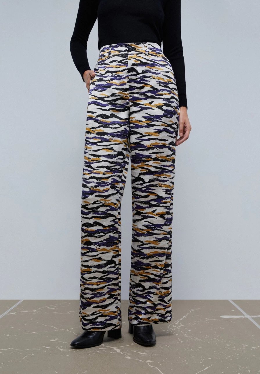 "ScalpersCompany Women's Multicolor Satin Zebra Print Trousers"