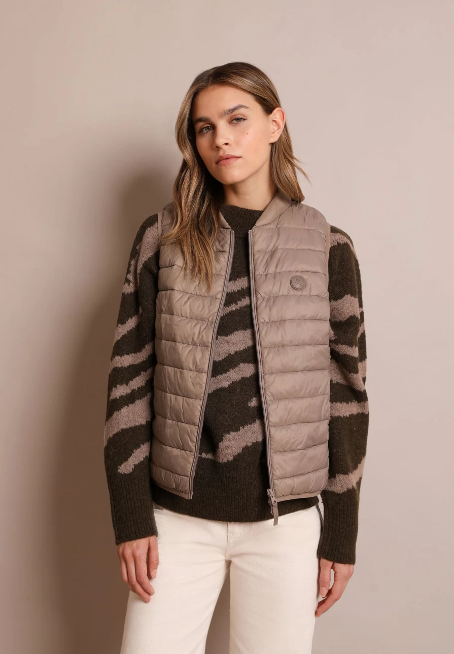 "ScalpersCompany Women's Taupe Quilted Gilet with Skull Detail – Stylish Winter Vest"