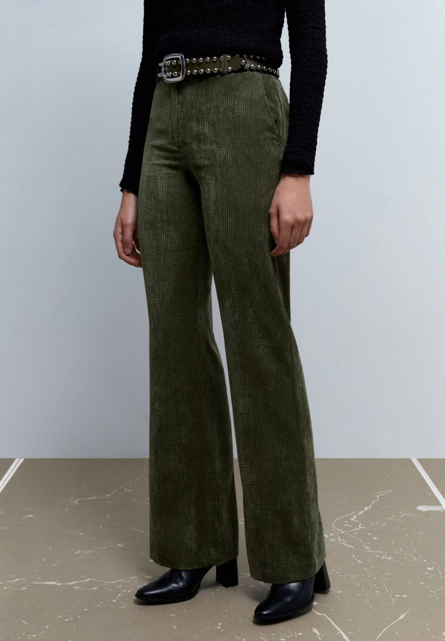 "ScalpersCompany Women's Wide Leg Corduroy Pants - High Waisted Soft Stretch Comfort Trousers"