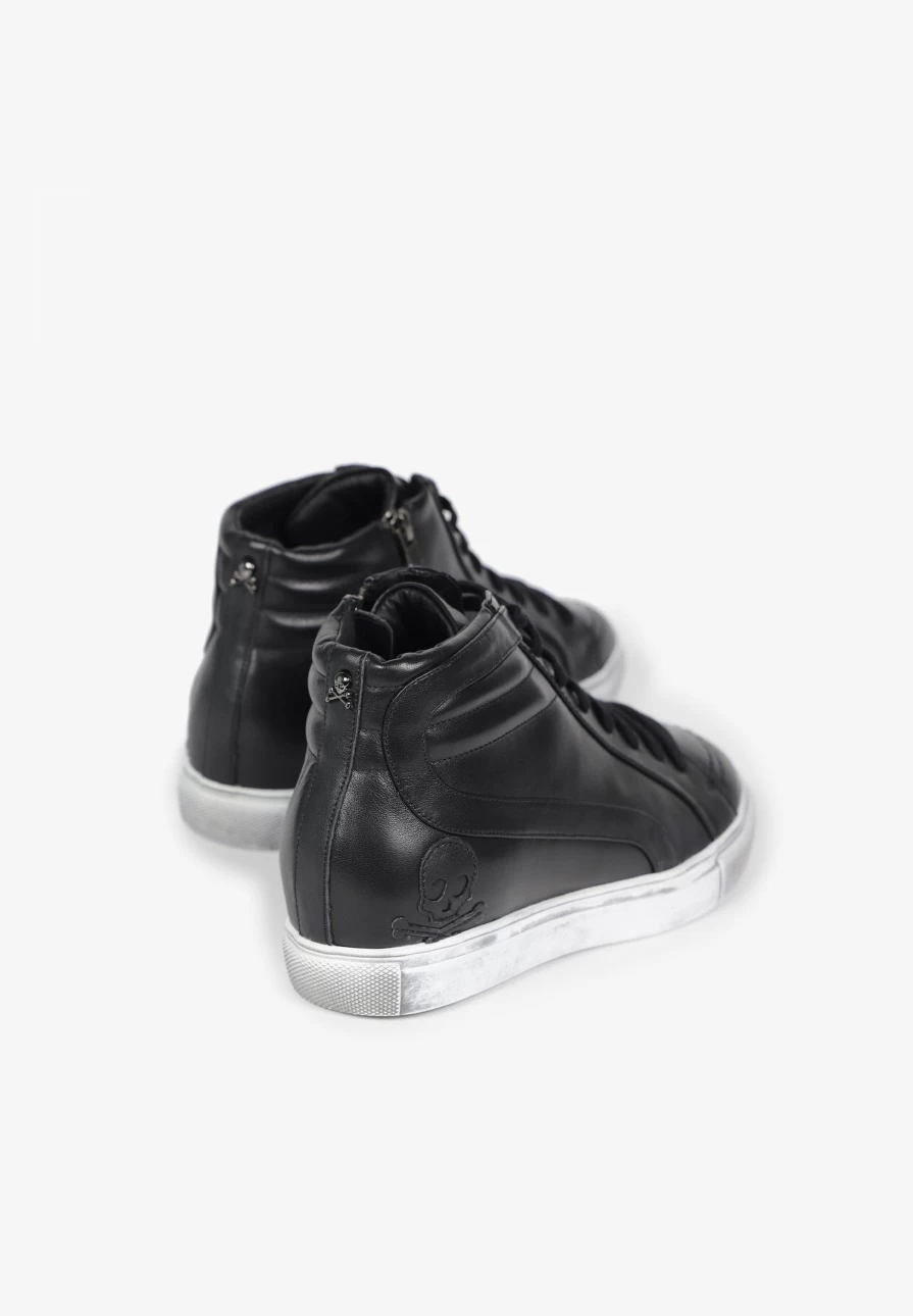"ScalpersCompany Women's Black High Top Leather Sneakers – Stylish & Comfortable"
