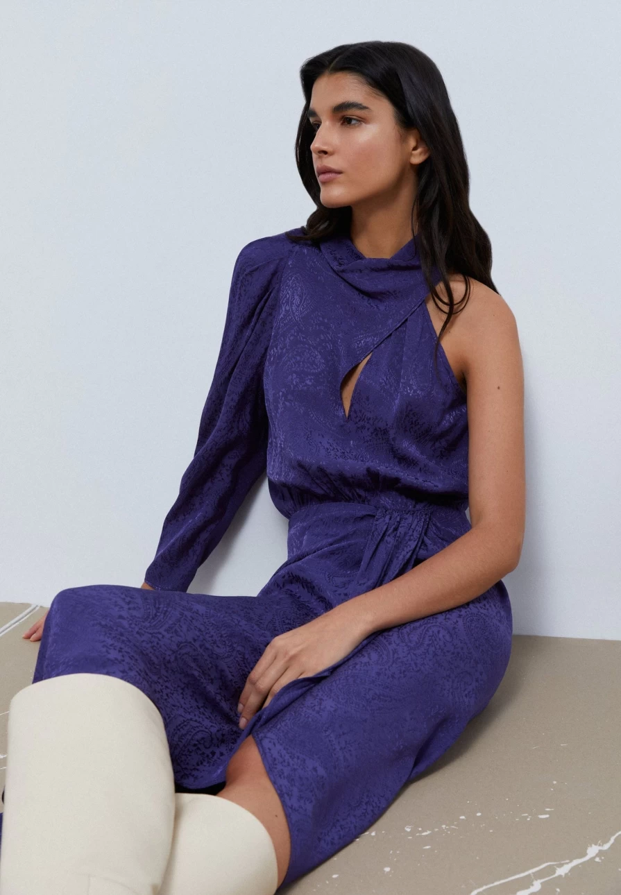 "ScalpersCompany Women's Asymmetric Jacquard Dress - Elegant & Unique Design"