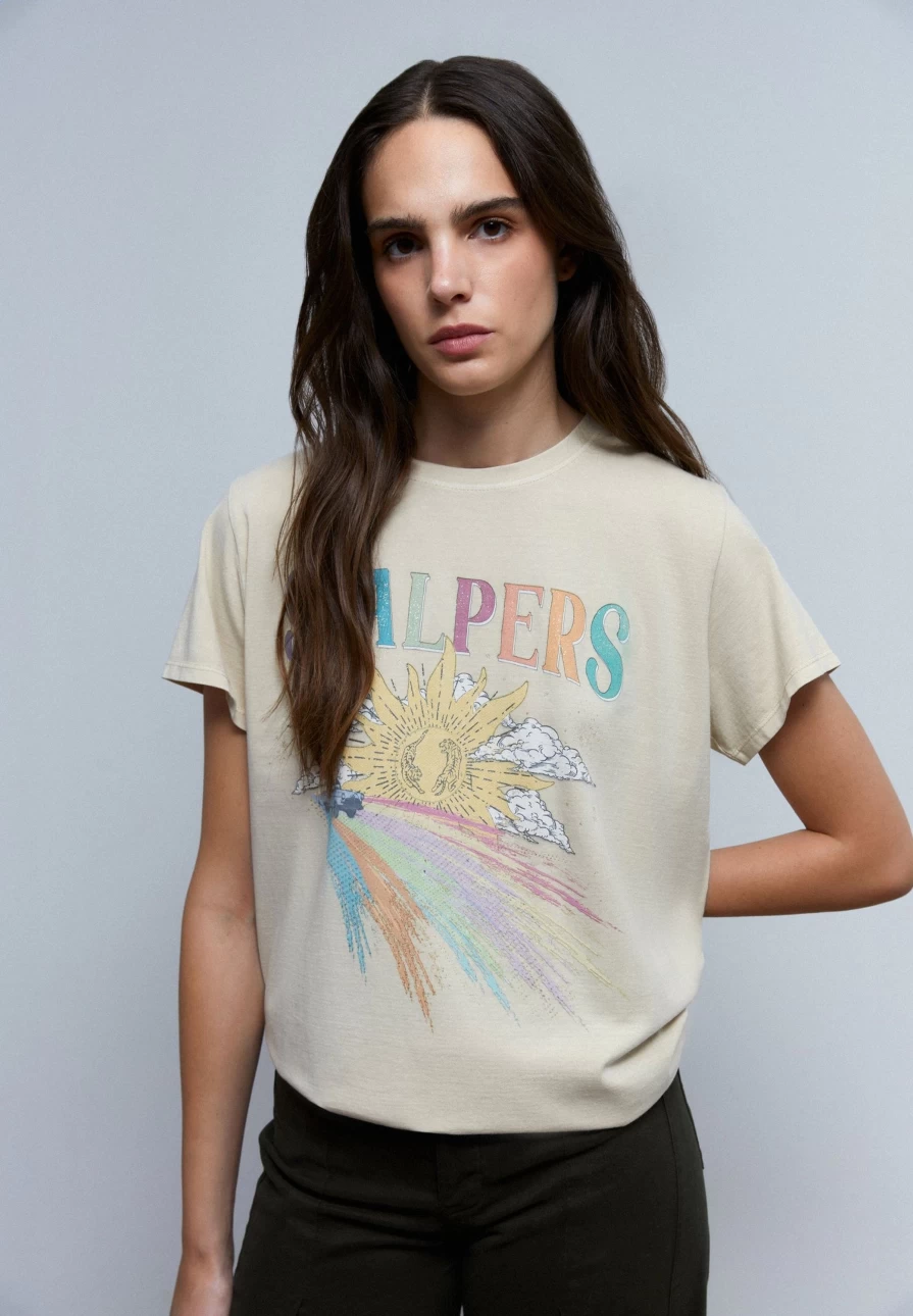 "ScalpersCompany Women's Glitter Rainbow Graphic Tee - Trendy Sparkle T-Shirt"