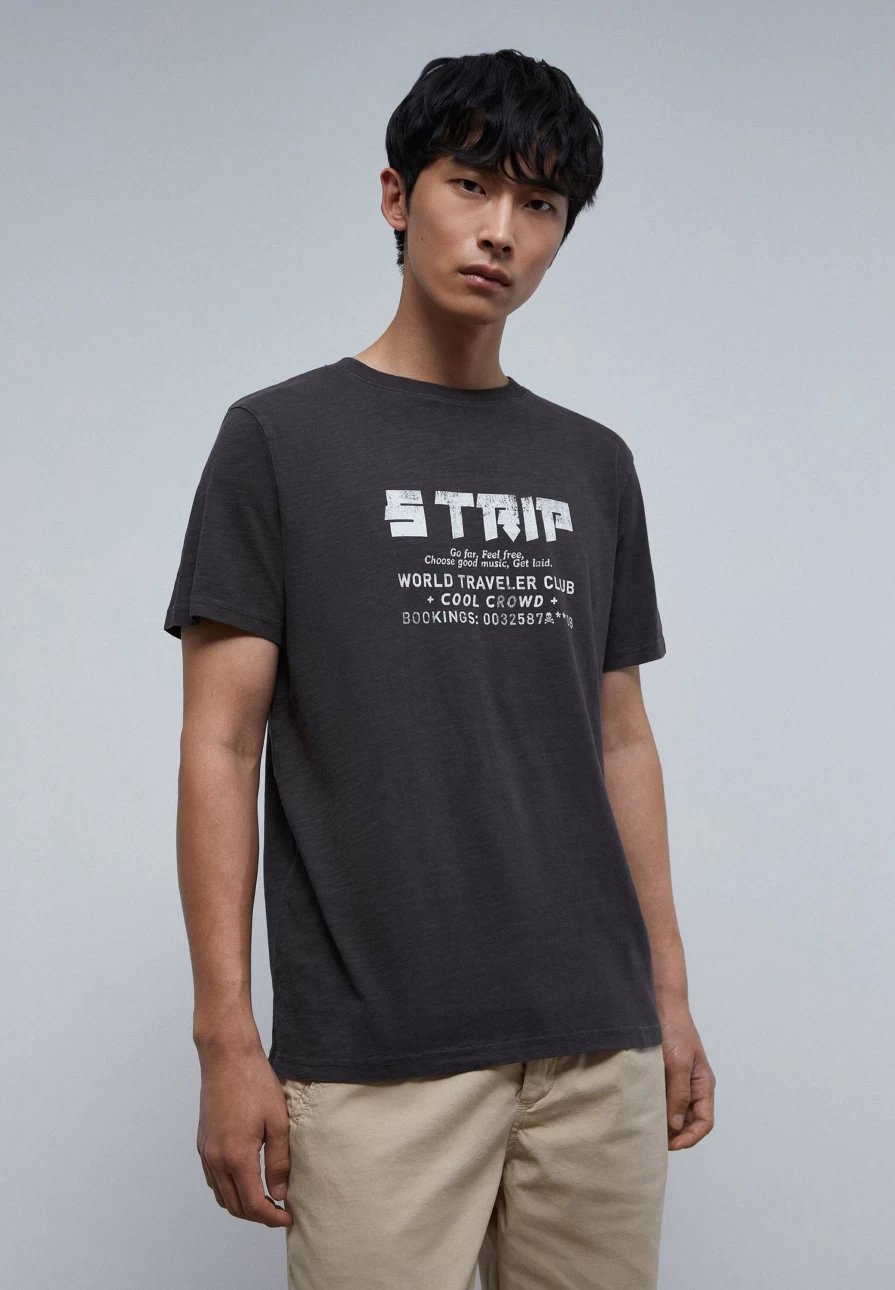 "ScalpersCompany Men's Anthracite Rustic Slub Knit T-Shirt - Casual Vintage Tee"
