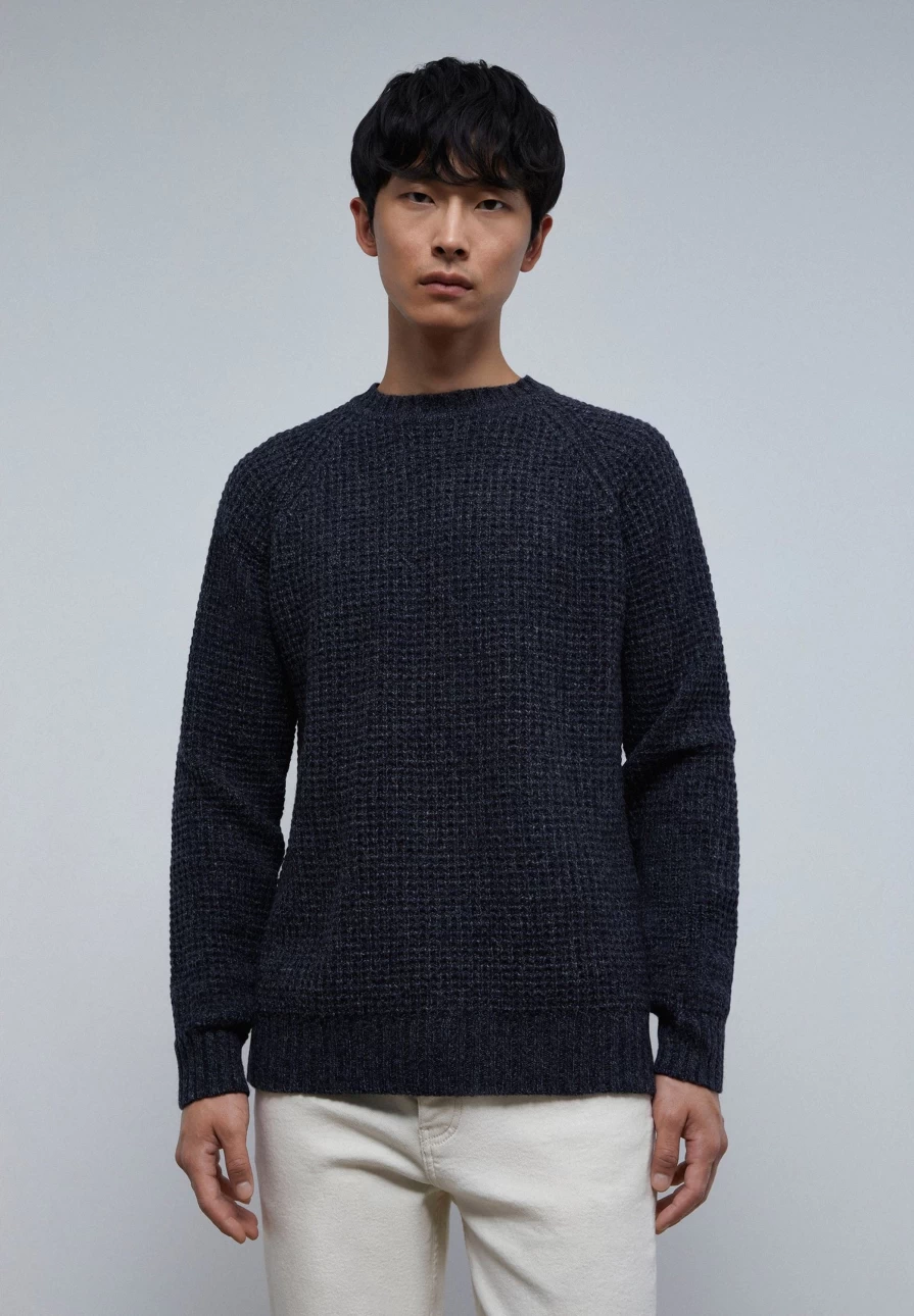 "ScalpersCompany Men's Textured Knit Sweater with Raglan Sleeves"
