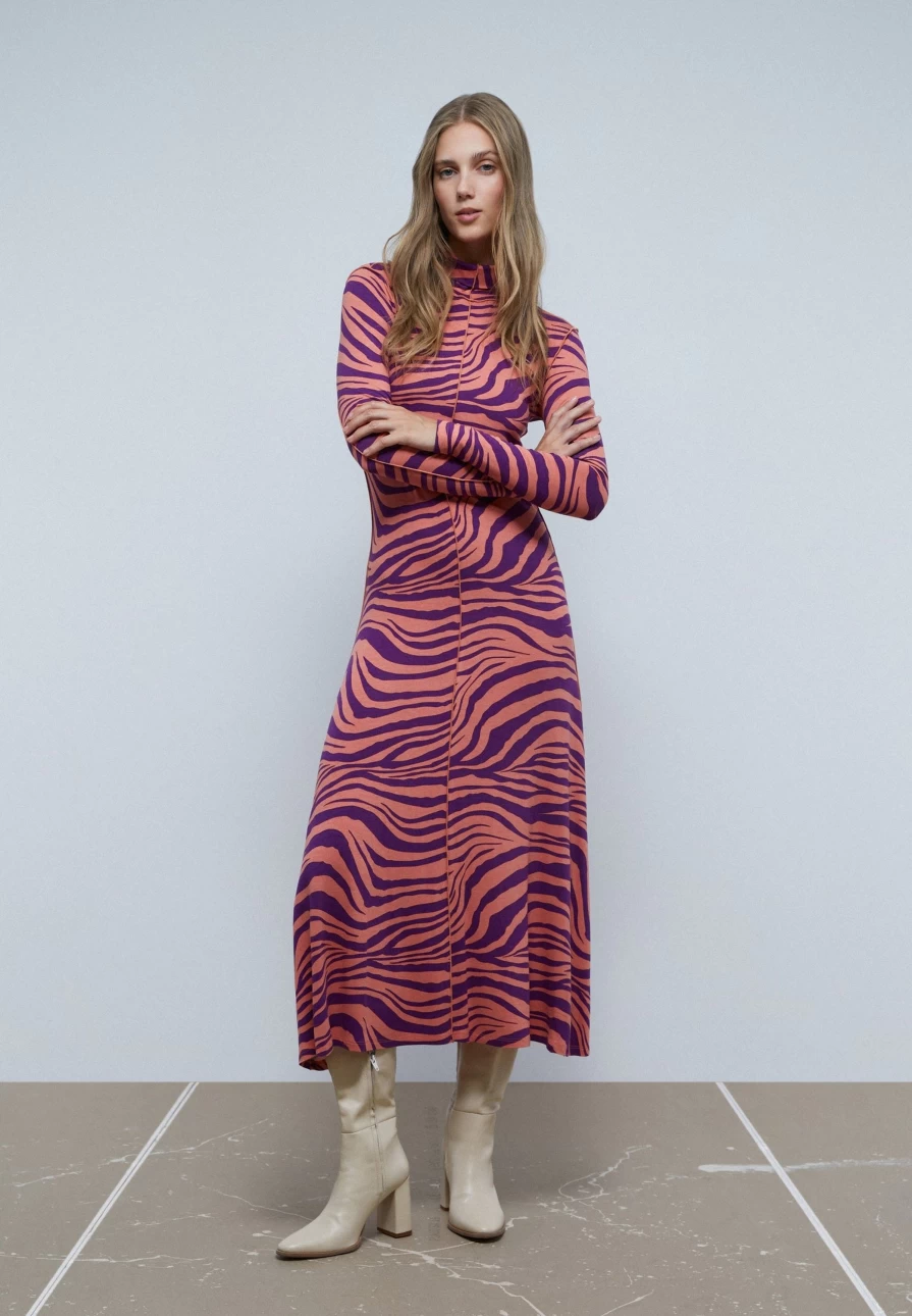 "Scalpers Women's Zebra Print Midi Dress - Stylish Animal Print Dress for Women"