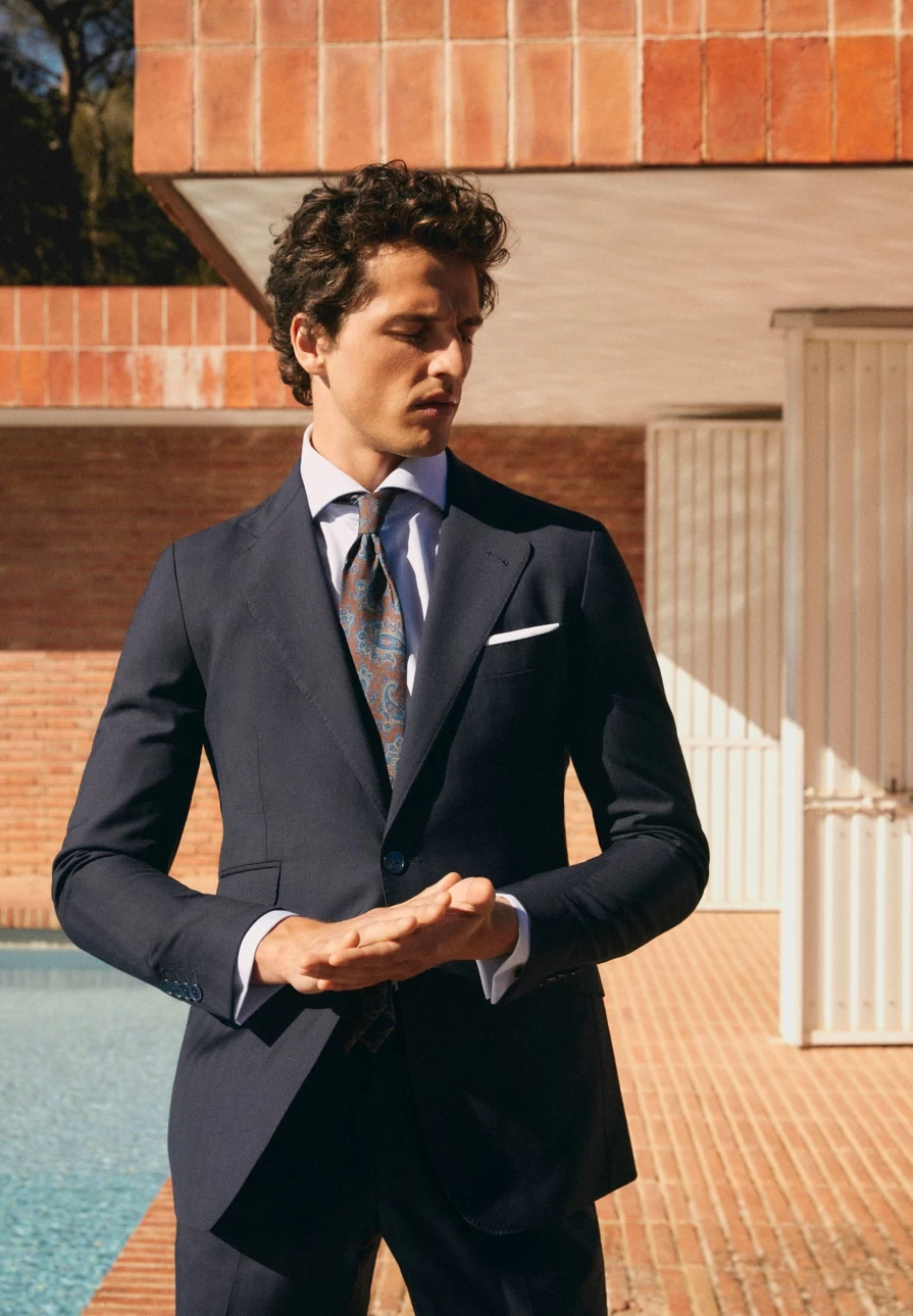 "ScalpersCompany Men's Navy Spike Slim Fit Business Suit - Premium Formal Wear for Professionals"