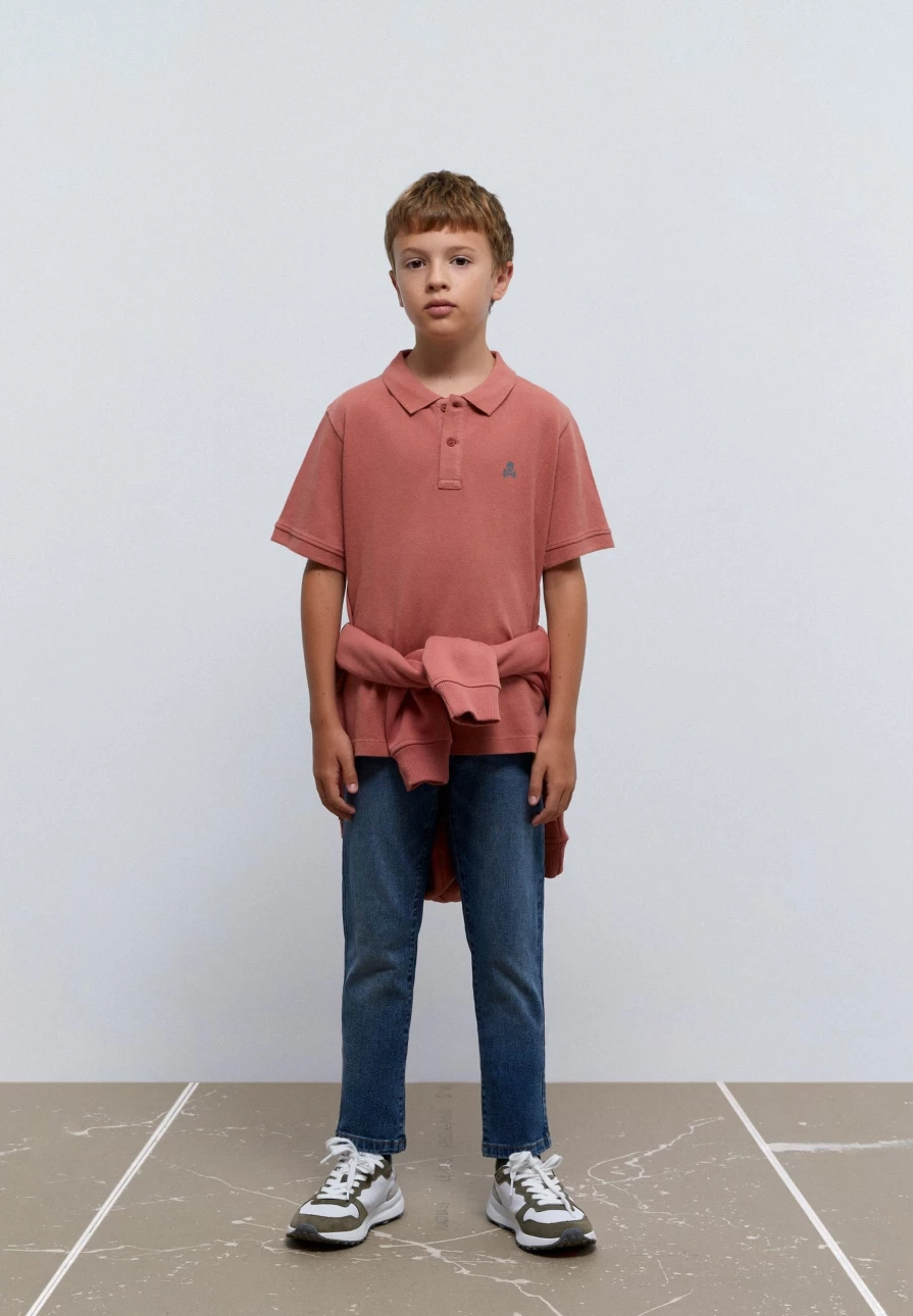 "ScalpersCompany Kids' Basic Polo Shirt with Edgy Skull Design"