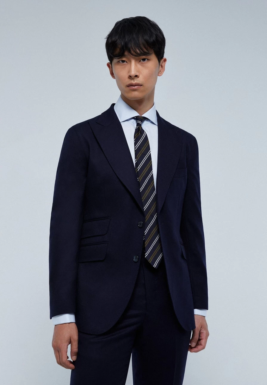 ScalpersCompany Men's Navy Premium Blue Wool Suit for Business & Formal Wear
