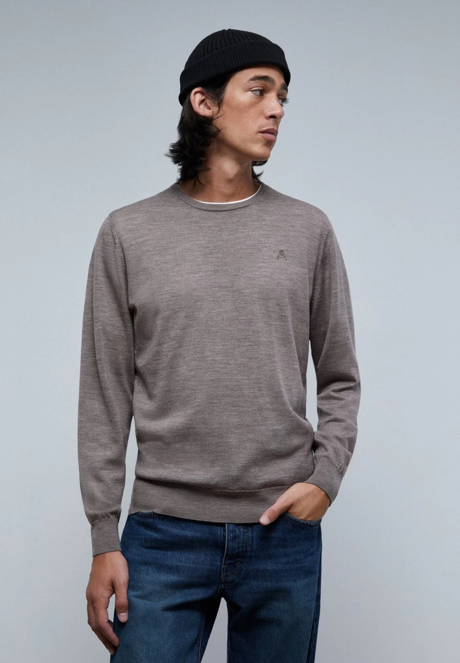 "ScalpersCompany Men's Skull Print Round Neck Sweater - Gothic Style Knitwear for Men"