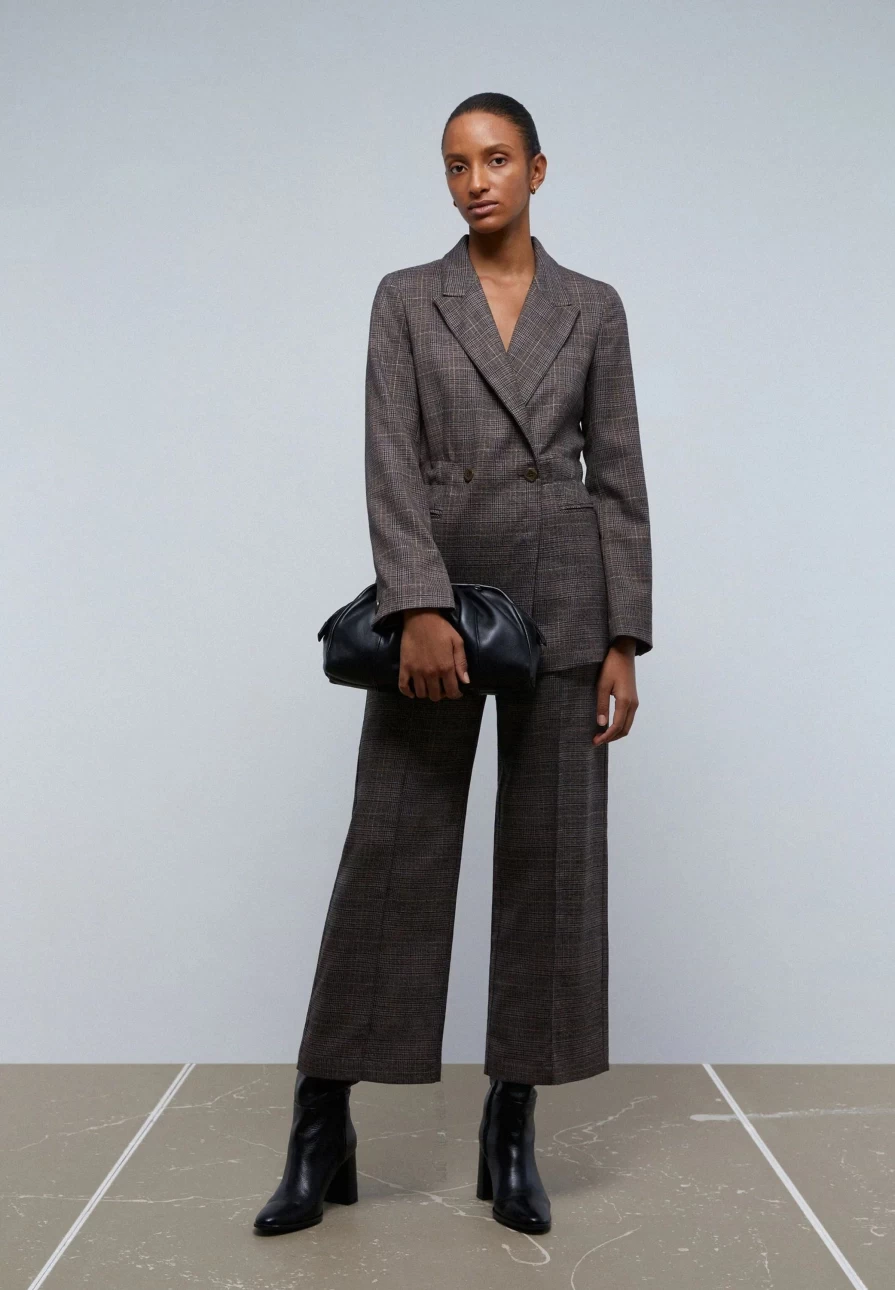 "ScalpersCompany Women's Crossed Leg Check Print High-Waisted Trousers"