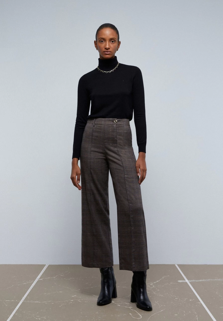 "ScalpersCompany Women's Crossed Leg Check Print High-Waisted Trousers"