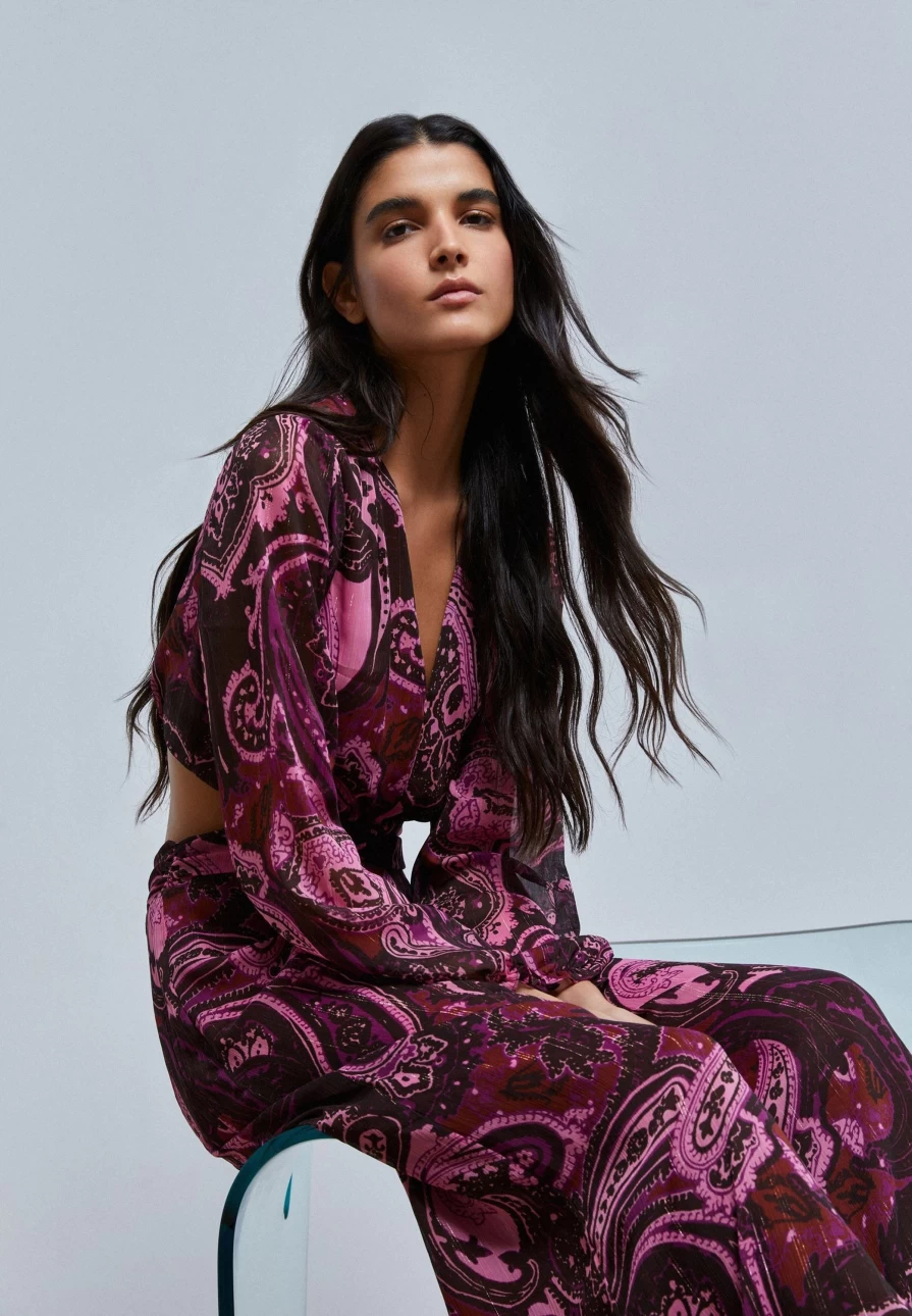 "ScalpersCompany Women's Stylish Paisley Print Dress with Side Openings"