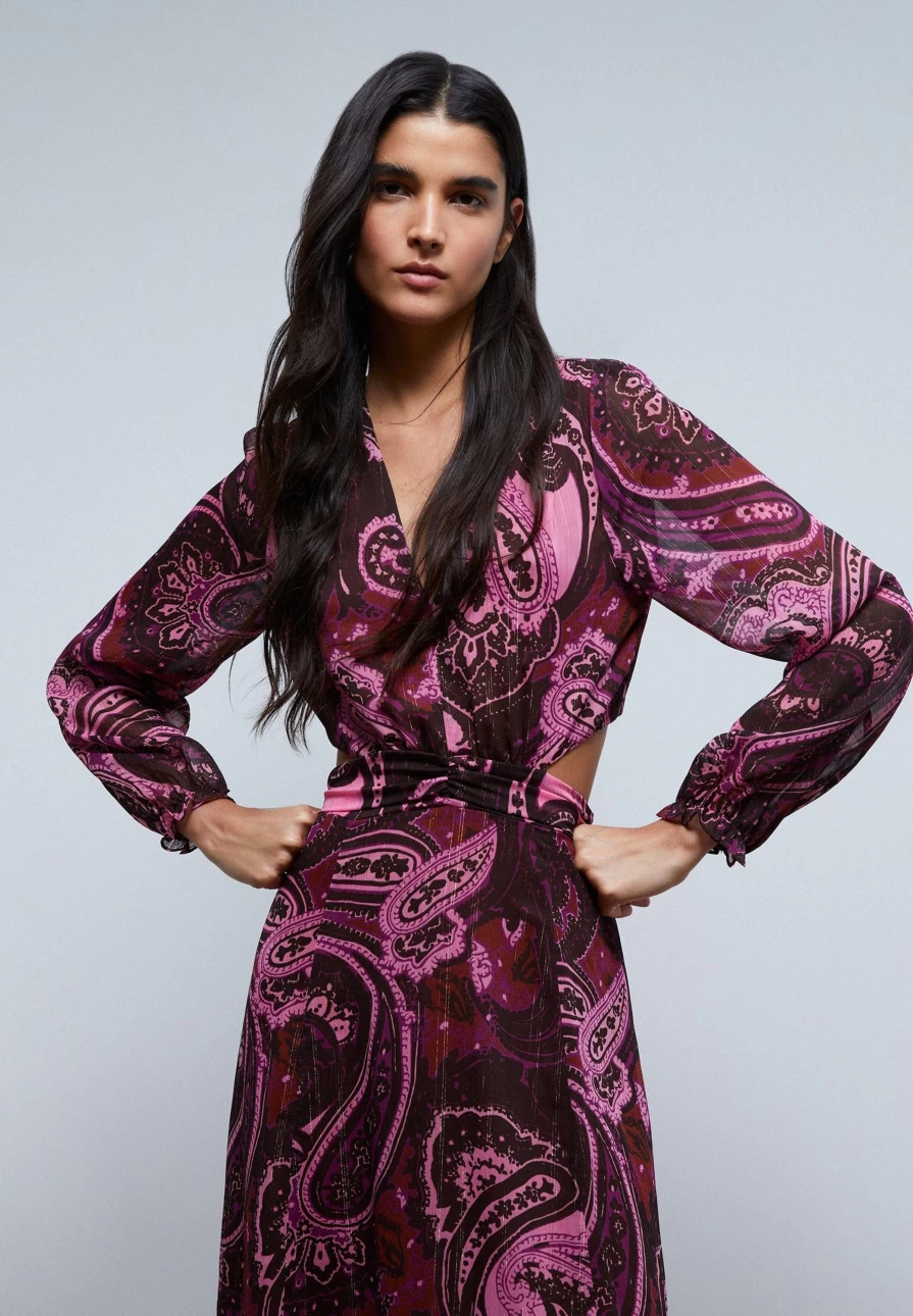 "ScalpersCompany Women's Stylish Paisley Print Dress with Side Openings"