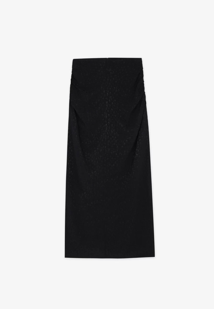 "ScalpersCompany Black Midi Skirt with Skulls and Stars for Women"