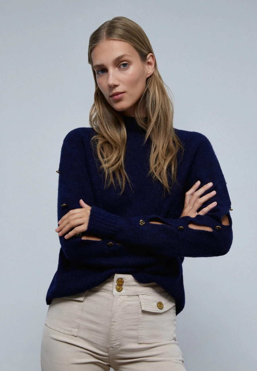 "ScalpersCompany Women's Buttoned Sleeve Sweater - Stylish Knit Top"