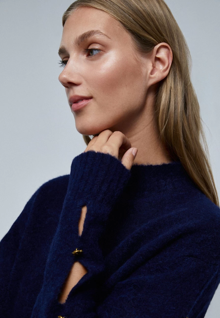 "ScalpersCompany Women's Buttoned Sleeve Sweater - Stylish Knit Top"