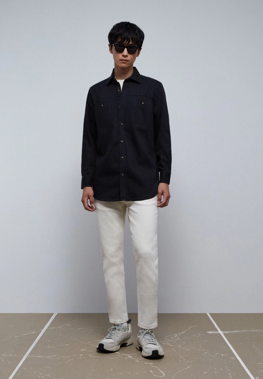 "ScalpersCompany Men's Black Denim Shirt with Pockets - Stylish Casual Wear"