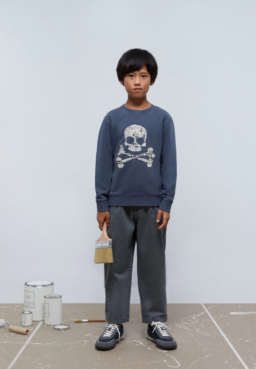 "Kids Skull Print Sweatshirt With Newspaper Text Design by ScalpersCompany"