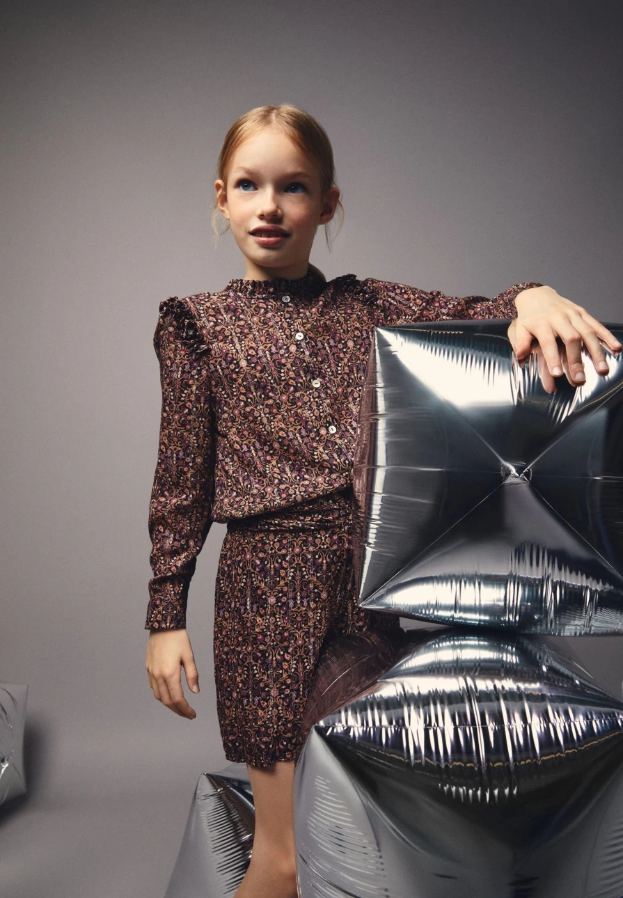 "ScalpersCompany Kids Purple Frill Print Blouse – Stylish & Comfortable"