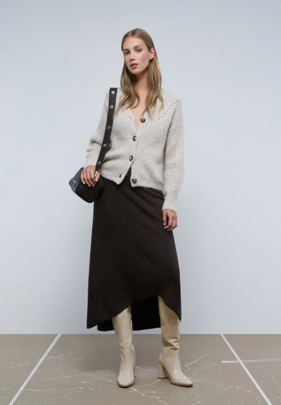 "ScalpersCompany Women's Sand Ribbed Cardigan with Stylish Details"