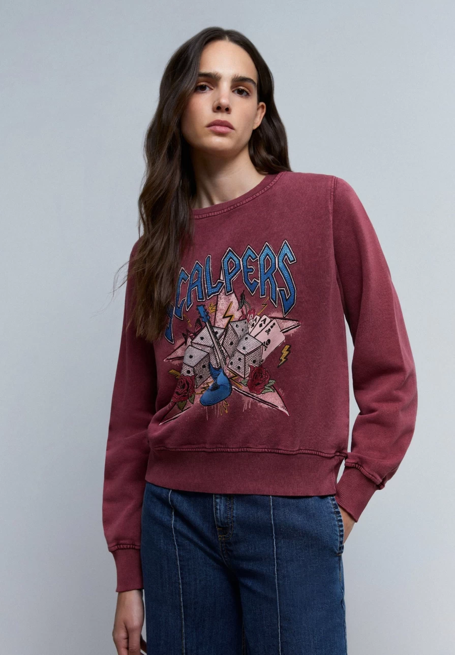 "Scalpers Company Women's Distressed Rhinestone Embellished Sweatshirt - Vintage Style Fashion Top"
