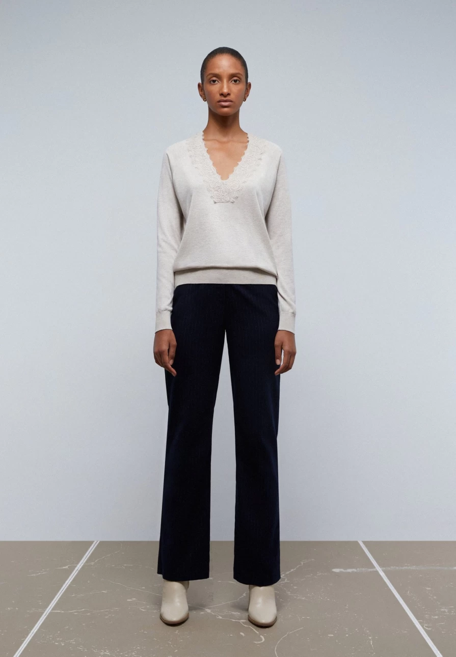 "ScalpersCompany Women's Lace Detail Sweater - Elegant Knit Top for Fashion"