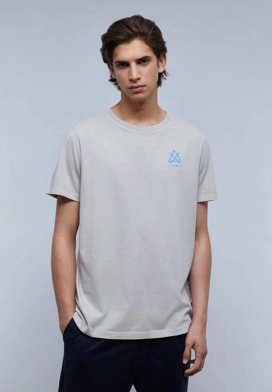 "ScalpersCompany Grey Contrast Print T-Shirt for Men"