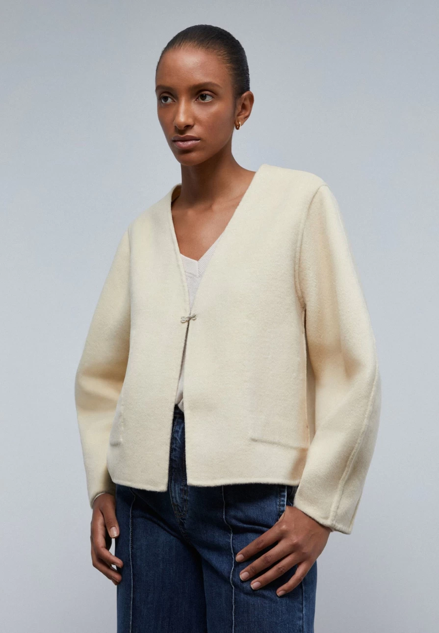 "ScalpersCompany Women's Ecru Check Wool Cardigan – Soft & Stylish Knit Sweater"