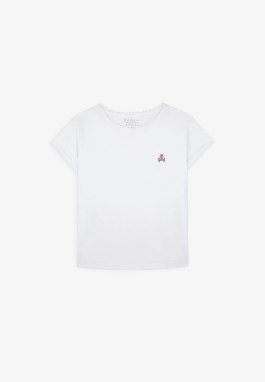 "ScalpersCompany Nos Basic Skull Tee for Kids - White Graphic T-Shirt"