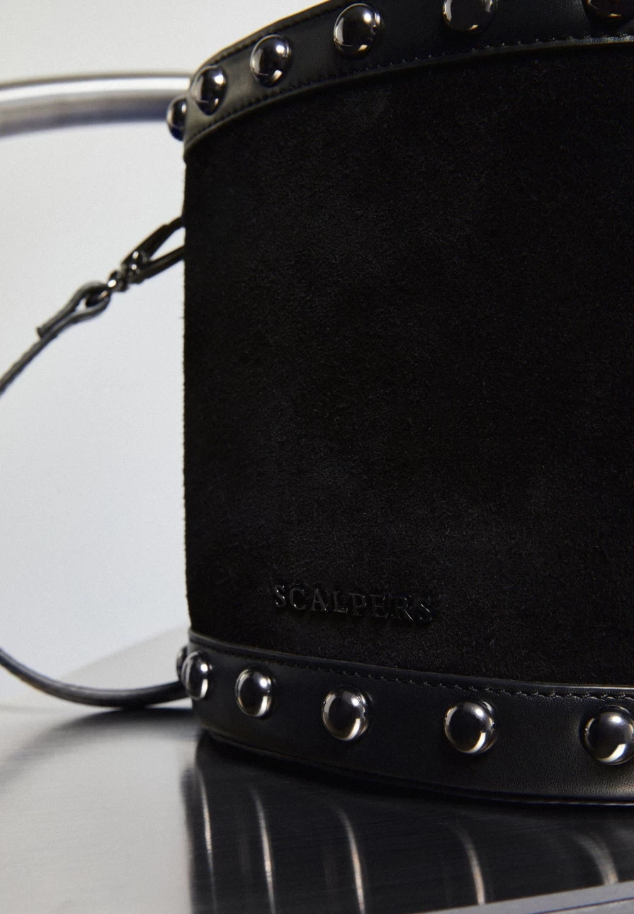 "ScalpersCompany Women's Stylish Suede Bucket Bag with Studs - Trendy Designer Handbag"