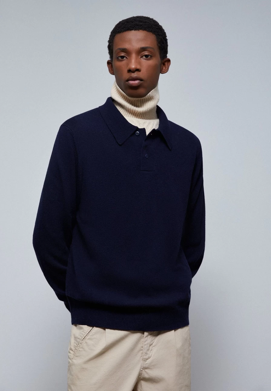 "ScalpersCompany Men's Navy Premium Polo Knit Jersey Shirt"