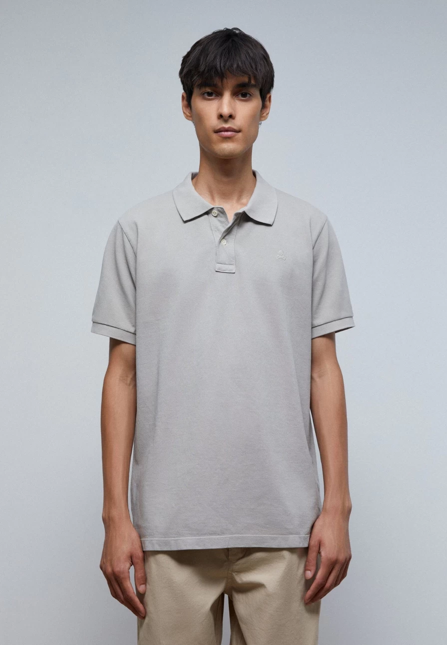 "ScalpersCompany Men's Grey Basic Polo Shirt with Skull Design"
