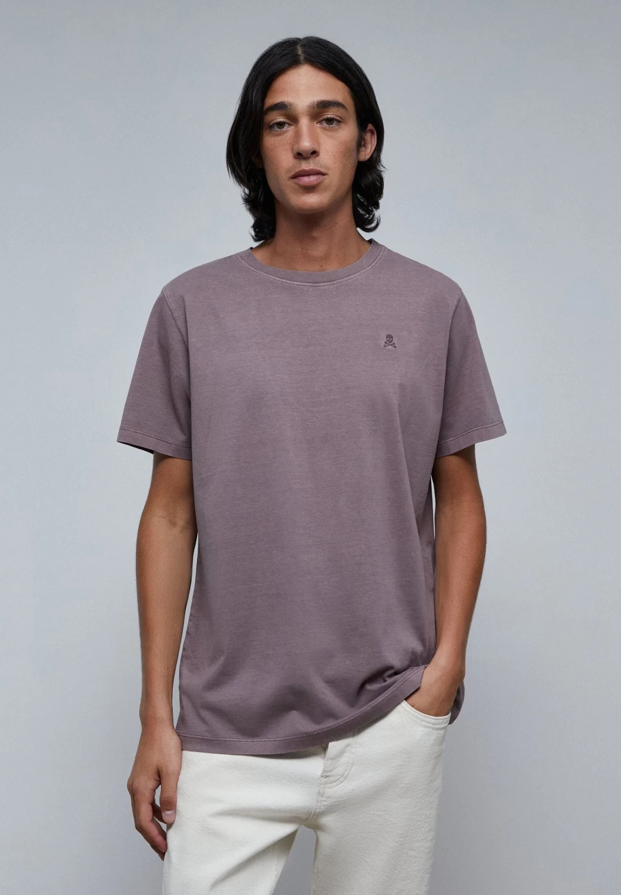 "ScalpersCompany Men's Burgundy Basic Skull Print T-Shirt"