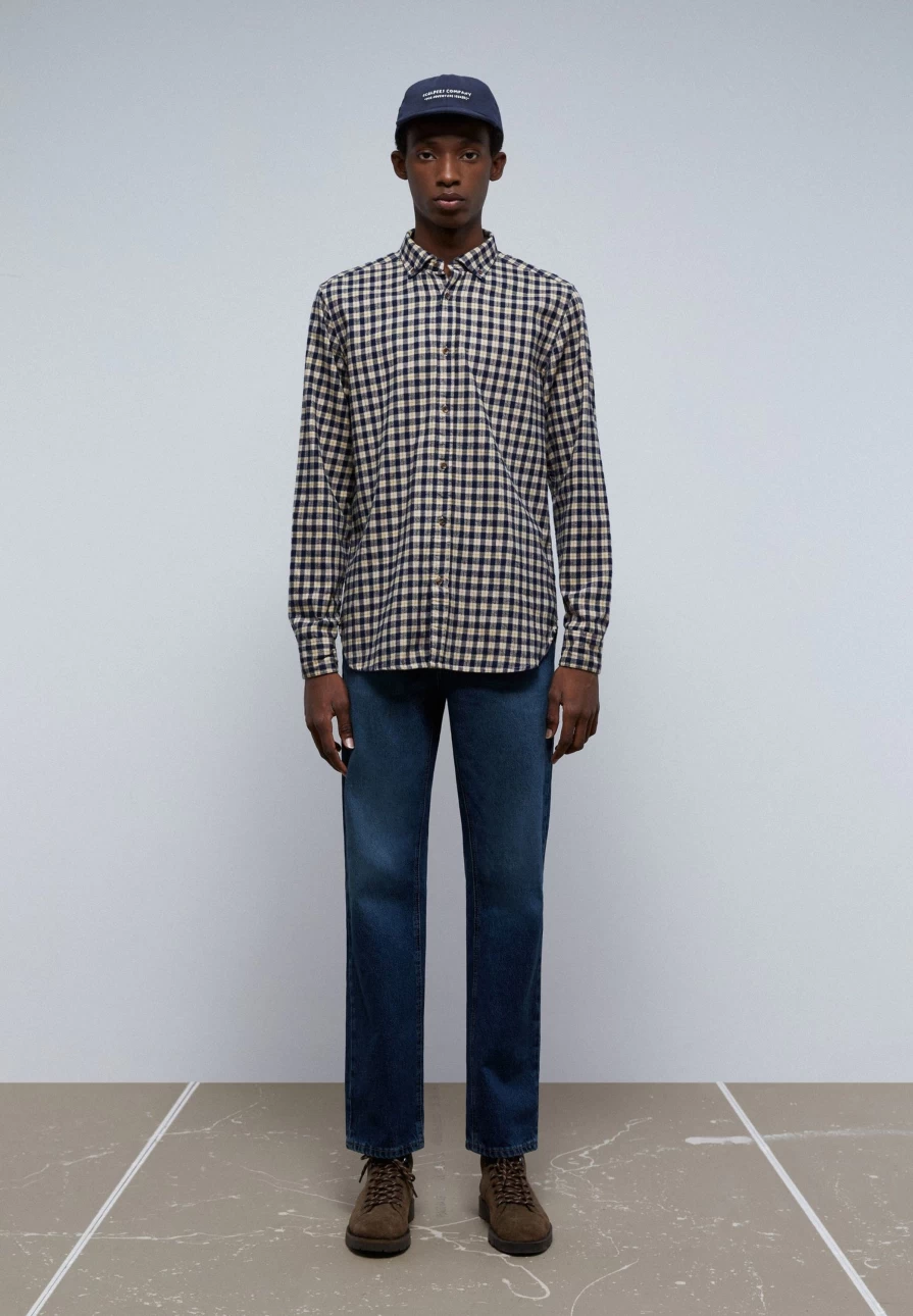 "ScalpersCompany Men's Beige Check Tartan Button-Down Collar Shirt"