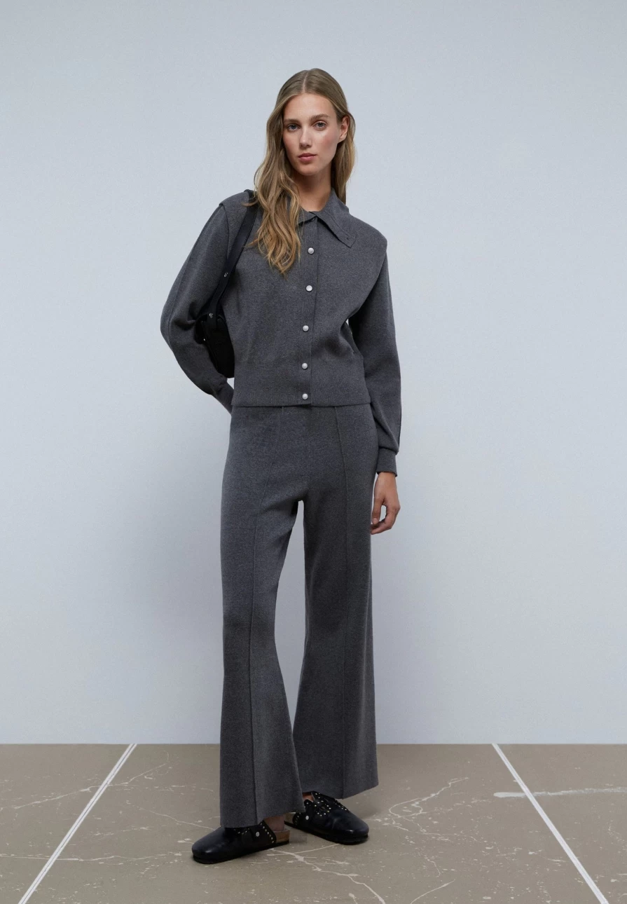 "ScalpersCompany Women's Knit Seam Trousers – Comfortable Stretch High-Waisted Pants"