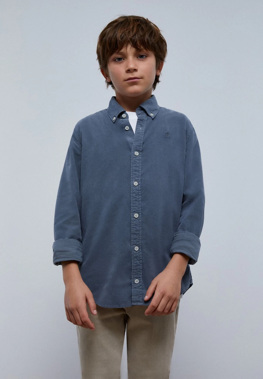 "ScalpersCompany Kids Blue Micro Corduroy Skull Print Shirt"