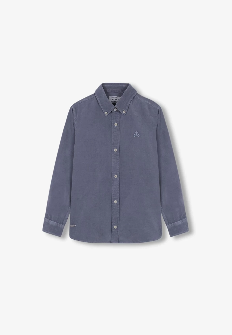 "ScalpersCompany Kids Blue Micro Corduroy Skull Print Shirt"