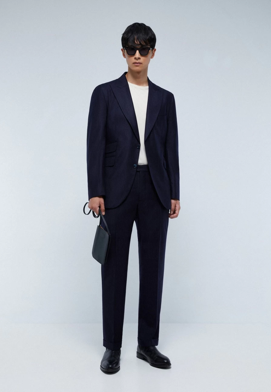 "ScalpersCompany Navy Pinstripe Suit for Men – Premium Tailored Fit Business Attire"