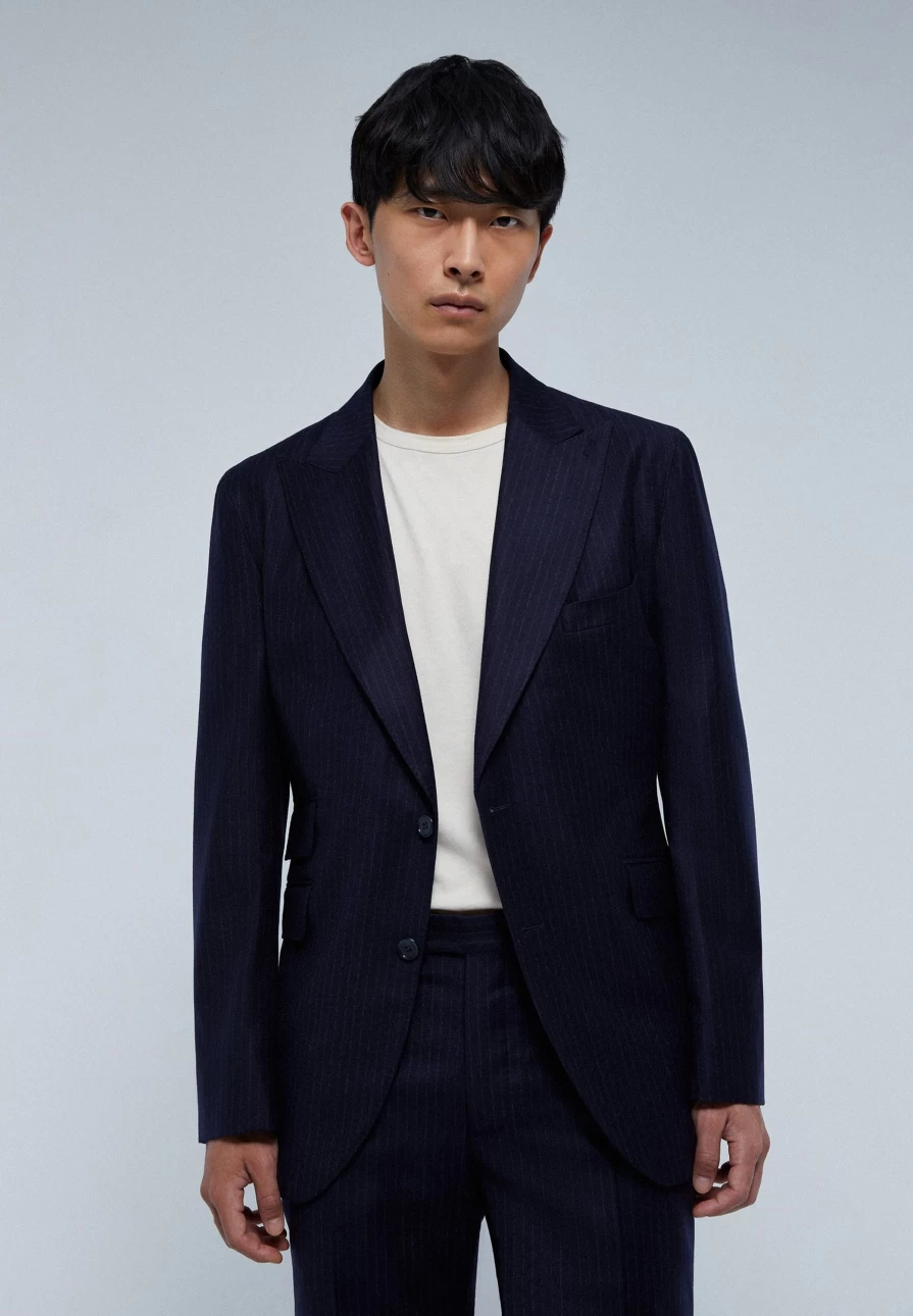 "ScalpersCompany Navy Pinstripe Suit for Men – Premium Tailored Fit Business Attire"