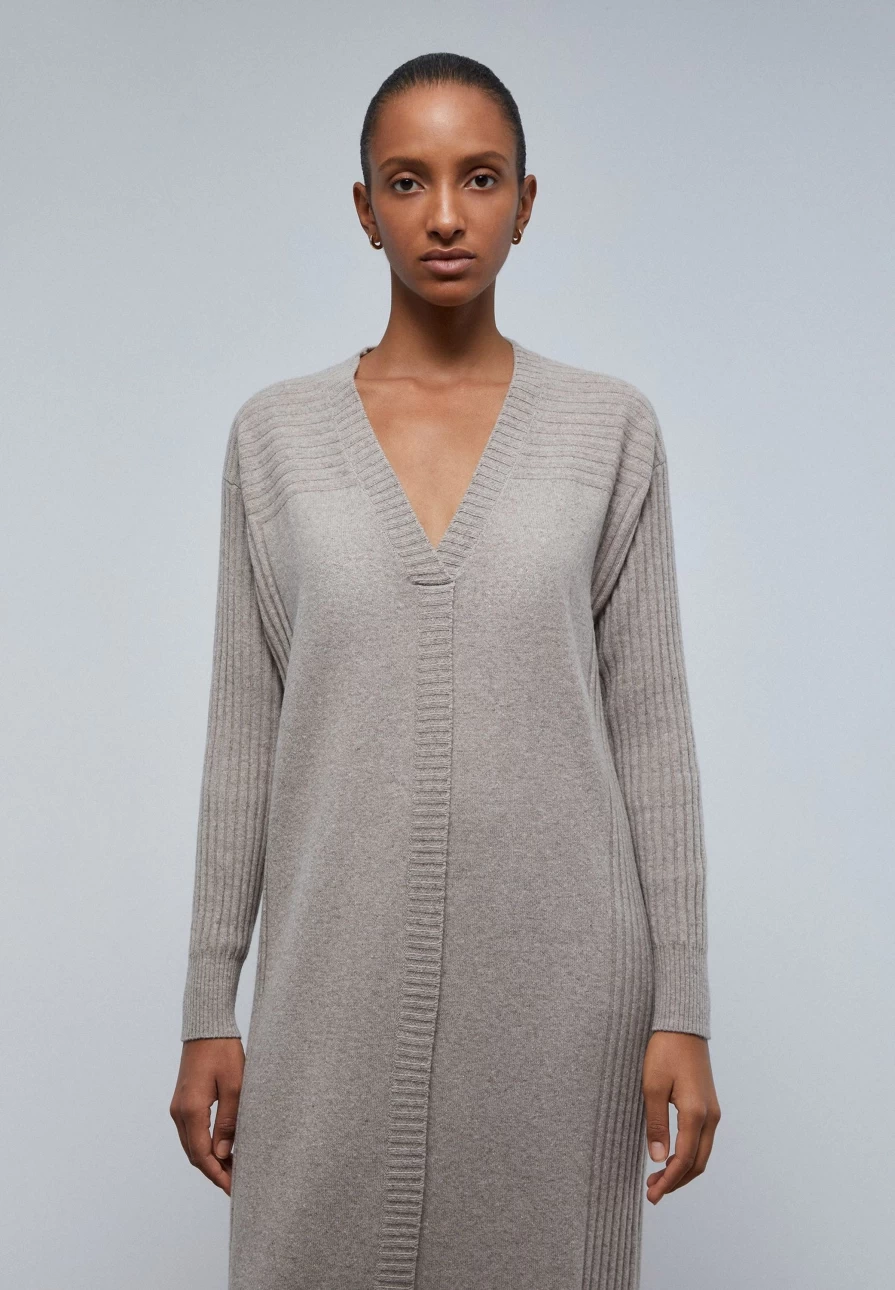 "Scalperscompany Women's Taupe Ribbed Knit Dress – Stylish & Comfortable"