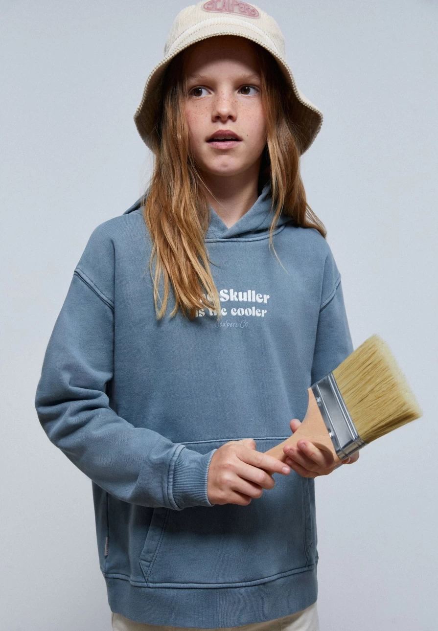 "Kids Blue Glitter Skull Sweatshirt | ScalpersCompany Back Print Hoodie"
