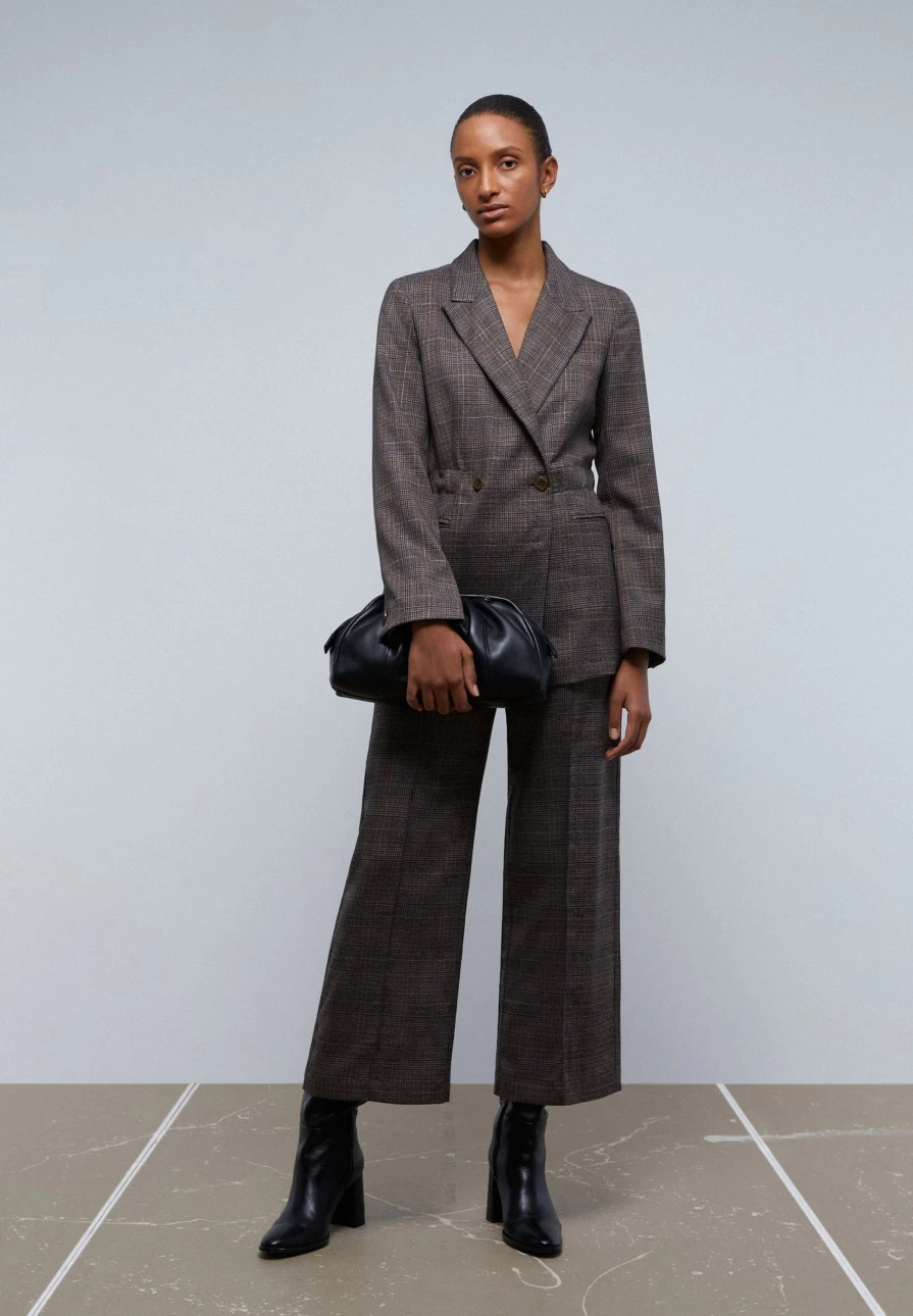 "ScalpersCompany Women's Brown Check Blazer with Buttons – Stylish Checkered Jacket for Women"