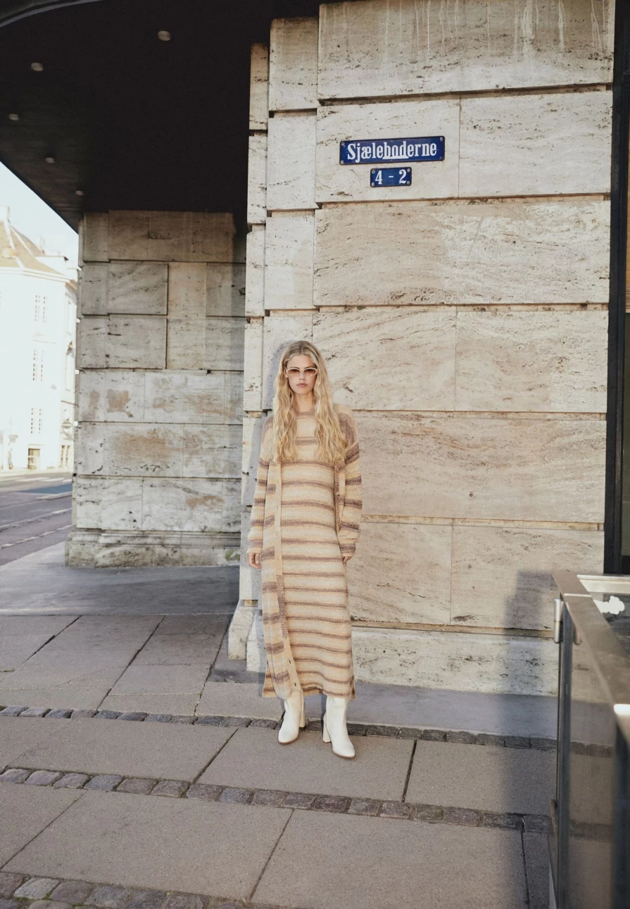 "Scalpers Company Women's Striped Knitted Midi Dress - Elegant Casual Stripes Dress"
