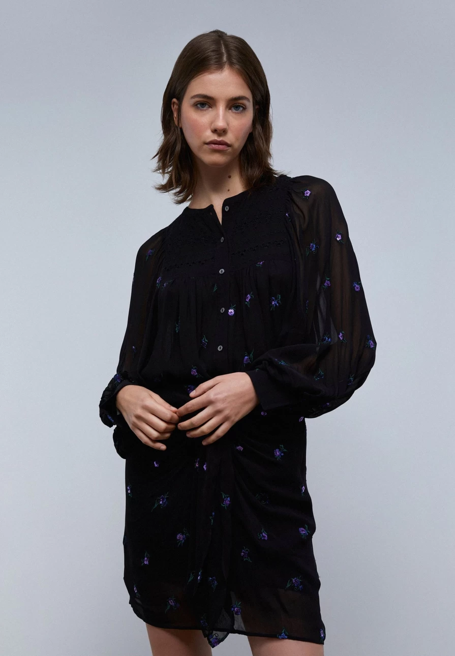 "ScalpersCompany Women's Black Floral Blouse - Elegant Floral Detail Top"