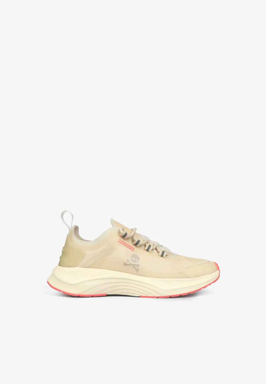 "ScalpersCompany Women's Beige Ripstop Skull Sneakers | Stylish & Durable"